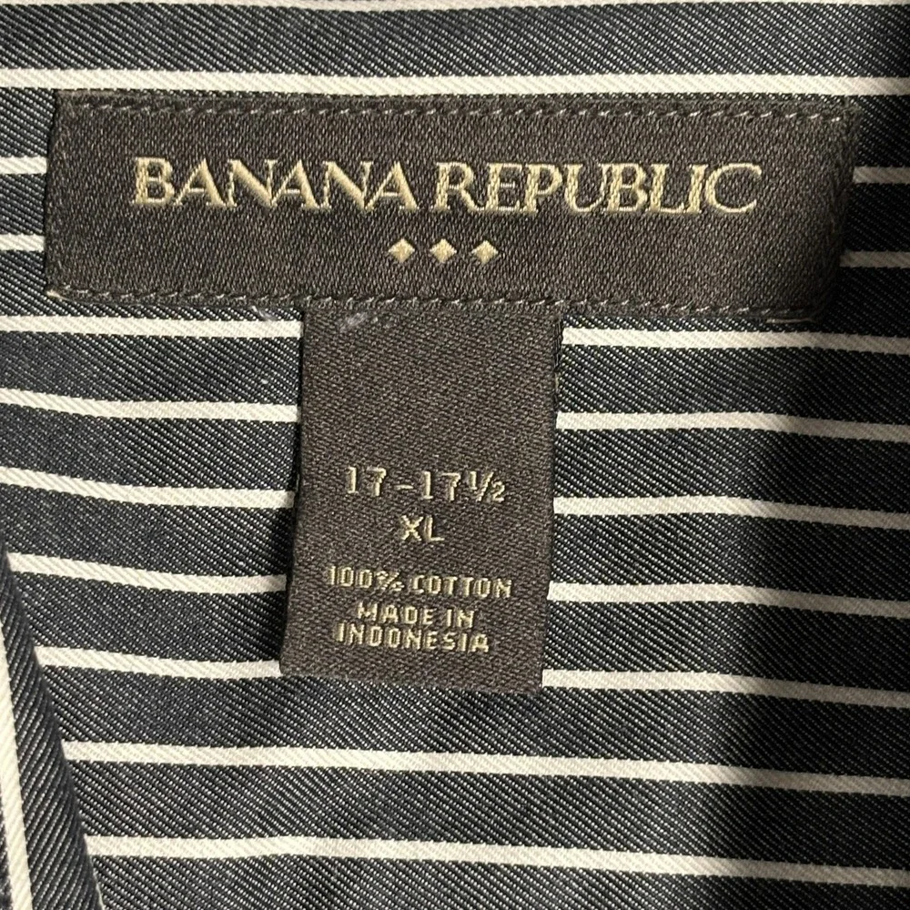 Banana Republic Shirt Mens XL Black White‎ Stripe Button Up Long Sleeve Cotton